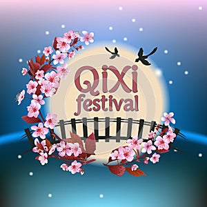 Qixi or Tanabata festival Vector illustration,