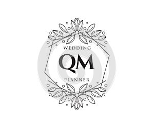 QM Initials letter Wedding monogram logos collection, hand drawn modern minimalistic and floral templates for Invitation cards,