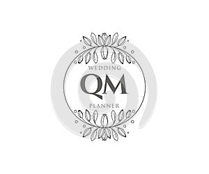 QM Initials letter Wedding monogram logos collection, hand drawn modern minimalistic and floral templates for Invitation cards,