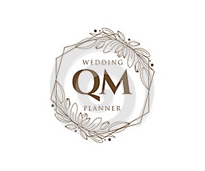 QM Initials letter Wedding monogram logos collection, hand drawn modern minimalistic and floral templates for Invitation cards,