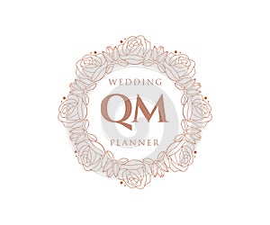 QM Initials letter Wedding monogram logos collection, hand drawn modern minimalistic and floral templates for Invitation cards,