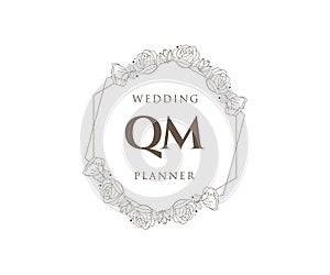 QM Initials letter Wedding monogram logos collection, hand drawn modern minimalistic and floral templates for Invitation cards,