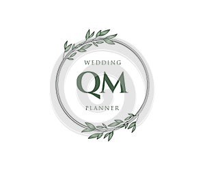 QM Initials letter Wedding monogram logos collection, hand drawn modern minimalistic and floral templates for Invitation cards,