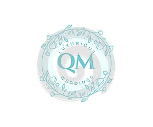 QM letter Wedding monogram logos template, hand drawn modern minimalistic and floral templates for Invitation cards, Save the Date