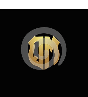 QM logo monogram with gold colors and shield shape design template