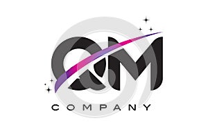 QM Q M Black Letter Logo Design with Purple Magenta Swoosh photo