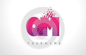 QM Q M Letter Logo with Pink Purple Color and Particles Dots Design. photo