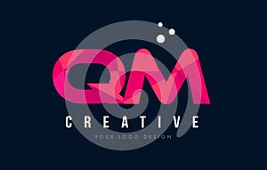 QM Q M Letter Logo with Purple Low Poly Pink Triangles Concept