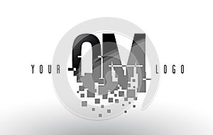 QM Q M Pixel Letter Logo with Digital Shattered Black Squares