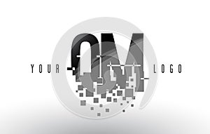 QM Q M Pixel Letter Logo with Digital Shattered Black Squares photo