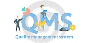 QMS, quality management system. Concept with keywords, letters, and icons. Flat vector illustration. Isolated on white photo