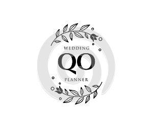 QO Initials letter Wedding monogram logos collection, hand drawn modern minimalistic and floral templates for Invitation cards,