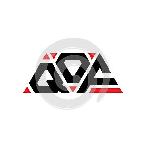 QOF triangle letter logo design with triangle shape. QOF triangle logo design monogram. QOF triangle vector logo template with red