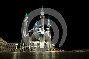 Qol Sharif mosque at night, wild angle