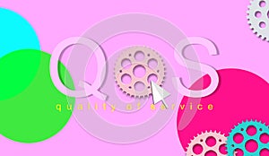 QoS 3D illustration, Quality of Service, quantitative measurement and prioritization. Gear wheels. photo