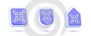 Qr Code 3D Vector Icons collection on white backdrop. Modern qr code set, great design for any purposes. Smartphone