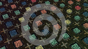 QR code abstract technology background, seamless loop. Animation. 3D futuristic pattern with the straight rows of