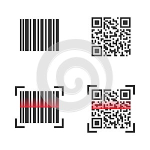 QR code and Bar code labels set. Smartphone scanning symbols collection