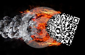 QR code barcode burning, on black