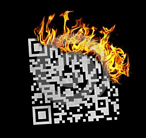 QR code barcode burning, on black