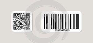 Qr code and barcode icon. Qrcode for scan. Tag for price, sku and data on product. Different logo for scanner. Square pictogram
