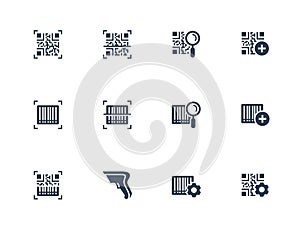 QR Code and Barcode Scanning Related Vector Icons in Glyph Style