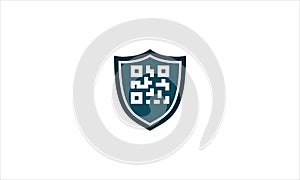 QR Code / Barcode and Shield Logo Design Template illustration