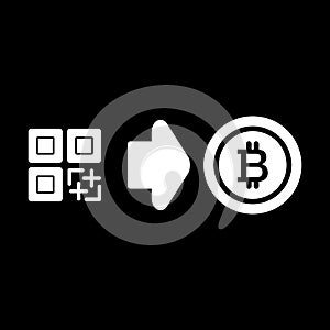 QR code, bitcoin solid icon. vector illustration isolated on black. glyph style design, designed for web. Eps 10.