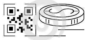 QR Code and Coin Representing Digital Payment and Cryptocurrency Concept