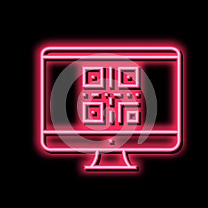 qr code on computer screen neon glow icon illustration