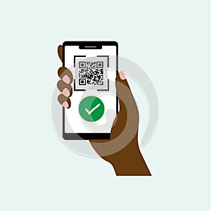 Qr Code Concept. A hand holding smartphone and scanning barcode isolated on white