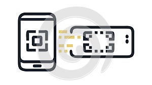 QR code data integration: Digital information flow and system connection, vector design Generative AI
