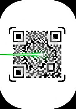 A QR code is displayed on a white background, featuring a matrix of black and white