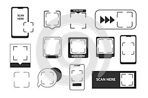 QR code frame template. QR code with inscription scan me with smartphone. Scan me icon. Scan qr code icon for payment