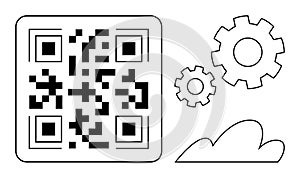 QR Code with Gears and Cloud Representing Technology and Digital Integration