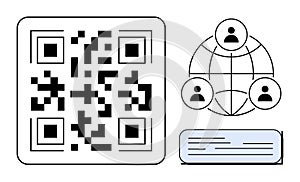 QR Code, Global Communication Network, and Digital Text for Connectivity Concepts