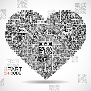 QR code heart. Silhouette heart with qr code. Technology concept