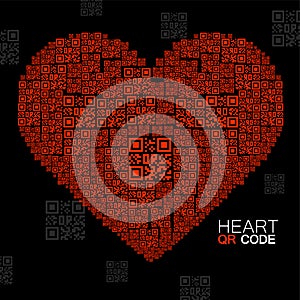 QR code heart. Silhouette heart with qr code. Technology concept