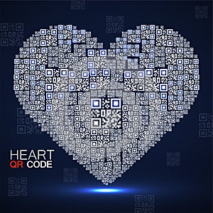 QR code heart. Silhouette heart with qr code. Technology concept