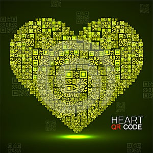 QR code heart. Silhouette heart with qr code. Technology concept