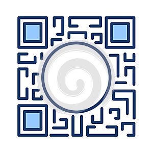 QR code icon with an empty circular space in the middle. Vector illustration isolated with editable stroke for web, ui