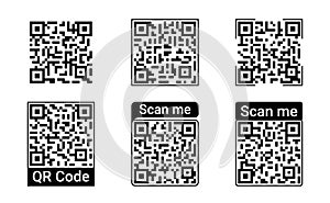 QR Code icon set. Scan me label design