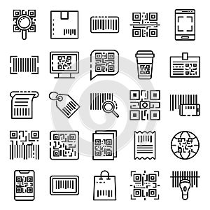 QR code icons set, outline style