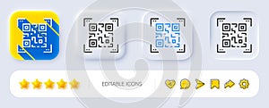 Qr code line icon. Scan barcode sign. Neumorphic buttons. Vector