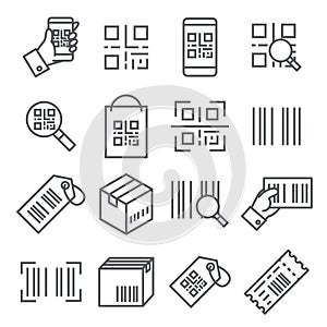 QR code line icons set on white background