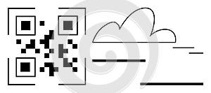 QR code integrated with cloud design representing technology, data transfer, and cloud storage