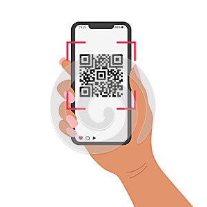 QR code mobile phone scan on screen. Business and technology concept. Illustration.