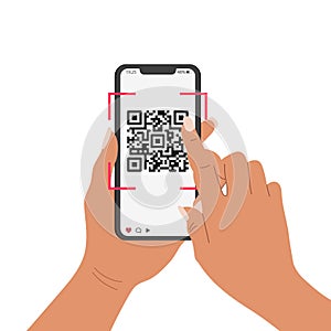 QR code mobile phone scan on screen. Business and technology concept. Illustration.