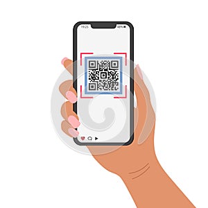 QR code mobile phone scan on screen. Business and technology concept. Illustration.