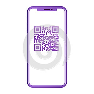 QR Code in Mobile Phone Screen. Flat Concept